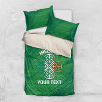 Green duvet cover with Ireland text and Celtic knot emblem, with two matching pillowcases