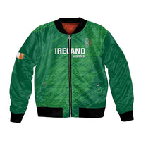 Green bomber jacket with full-zip front, ribbed cuffs, and Ireland Women chest graphic