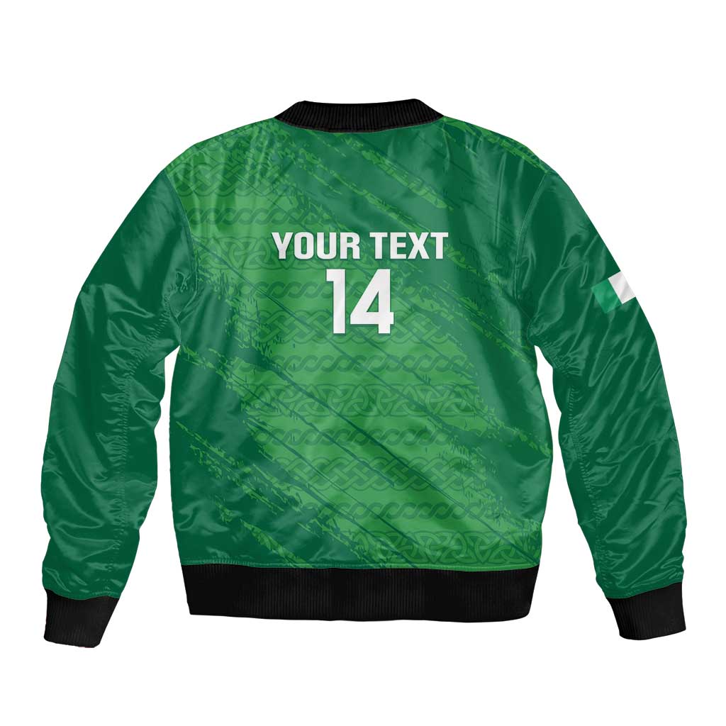 Green bomber jacket with full-zip back print, ribbed hem and cuffs, 'YOUR TEXT' 14