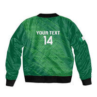 Green bomber jacket with full-zip back print, ribbed hem and cuffs, 'YOUR TEXT' 14