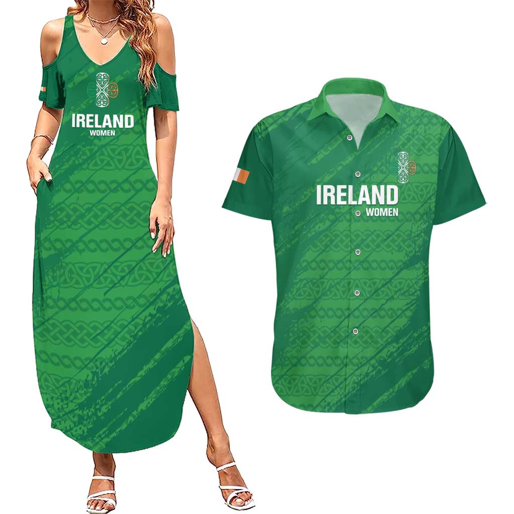 Custom Ireland Cricket Couples Matching Summer Maxi Dress and Hawaiian Shirt Irish Celtic Knot - National Color