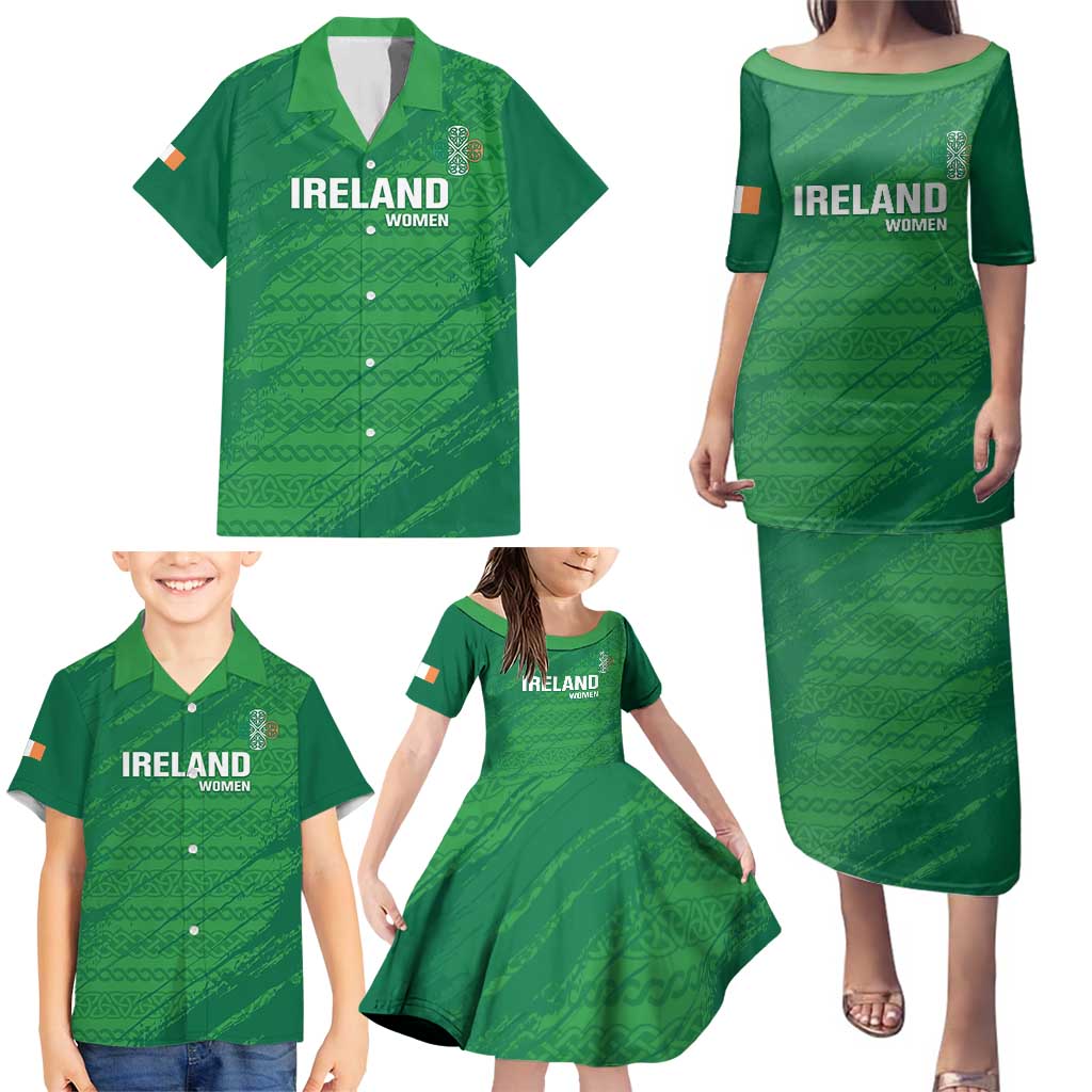 Custom Ireland Cricket Family Matching Puletasi and Hawaiian Shirt Irish Celtic Knot - National Color