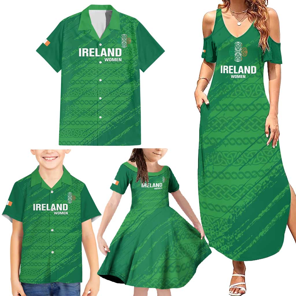 Custom Ireland Cricket Family Matching Summer Maxi Dress and Hawaiian Shirt Irish Celtic Knot - National Color