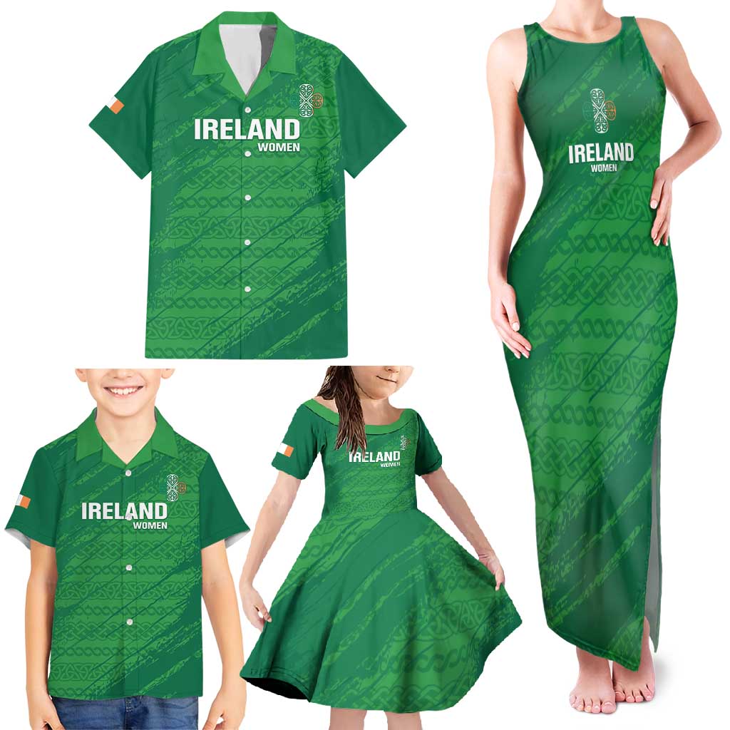 Custom Ireland Cricket Family Matching Tank Maxi Dress and Hawaiian Shirt Irish Celtic Knot - National Color