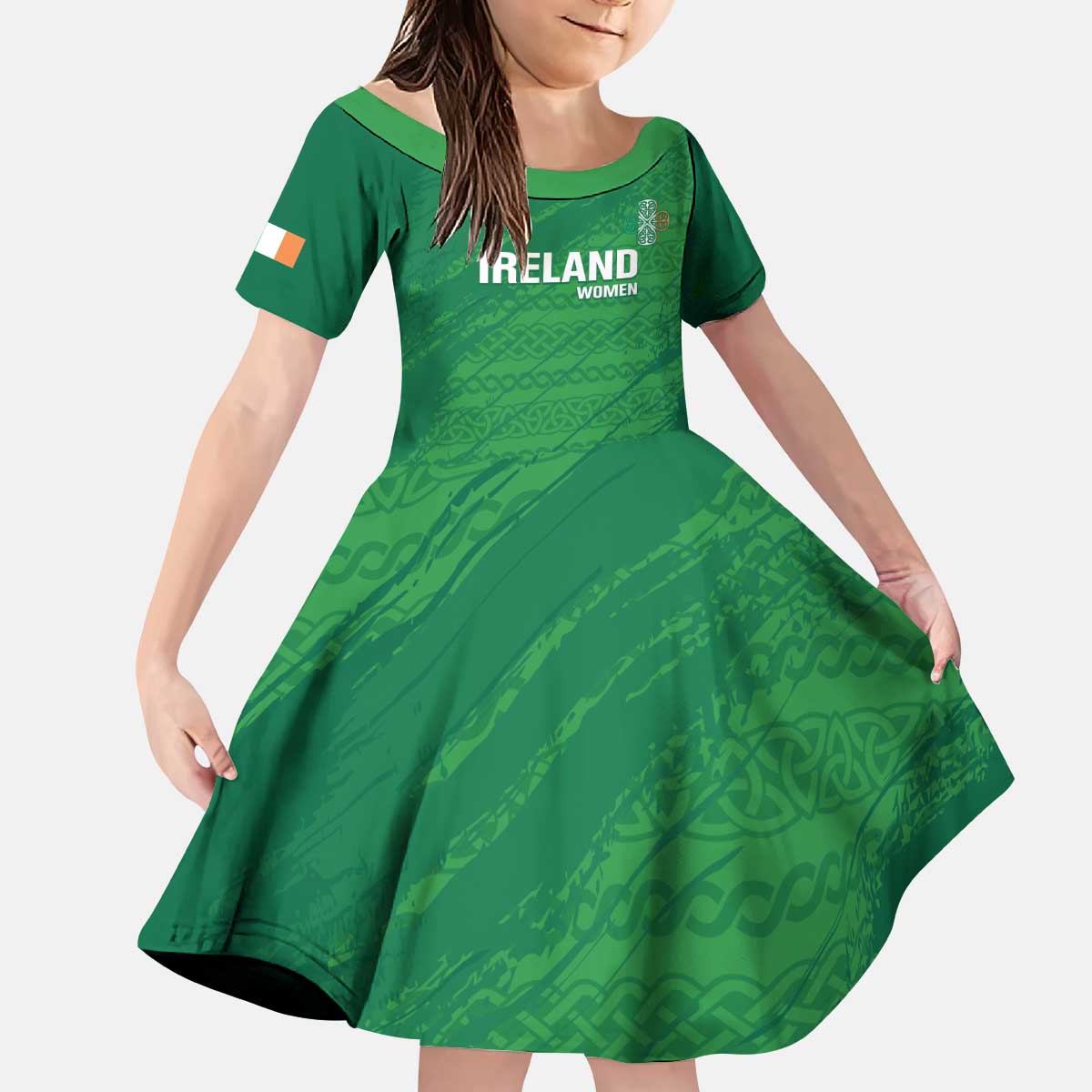 Custom Ireland Cricket Kid Short Sleeve Dress Irish Celtic Knot - National Color