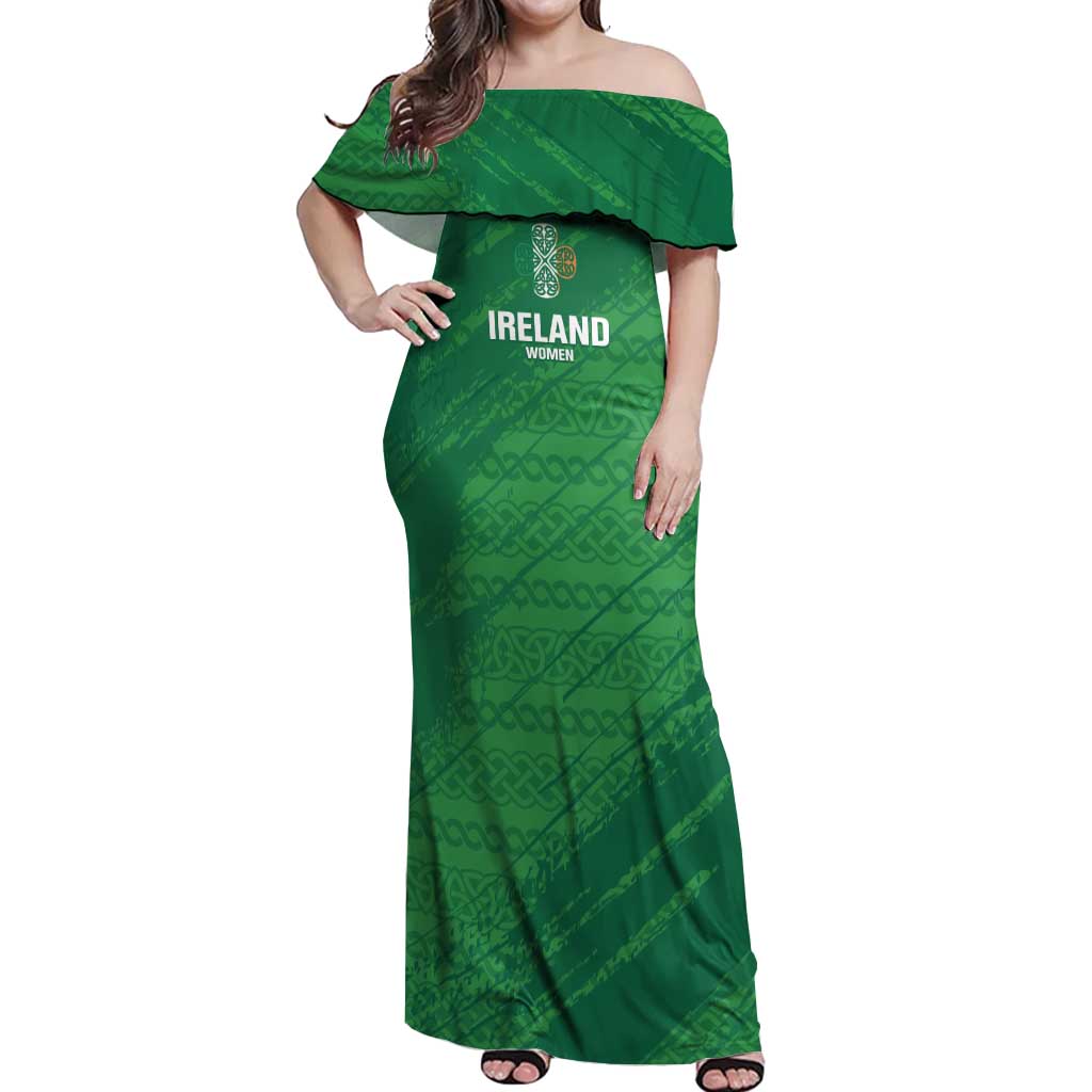 Custom Ireland Cricket Off Shoulder Maxi Dress Irish Celtic Knot - National Color