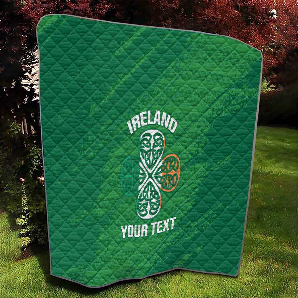 Green Ireland quilt blanket with white and orange Celtic knot and “YOUR TEXT”
