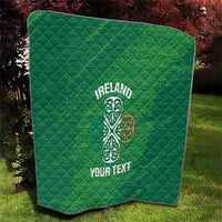 Green Ireland quilt blanket with white and orange Celtic knot and “YOUR TEXT”