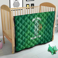 Green Ireland quilt blanket on a crib with Celtic knot design and “YOUR TEXT”