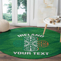 Green round carpet with Irish Celtic knot and 'IRELAND' and 'YOUR TEXT' lettering