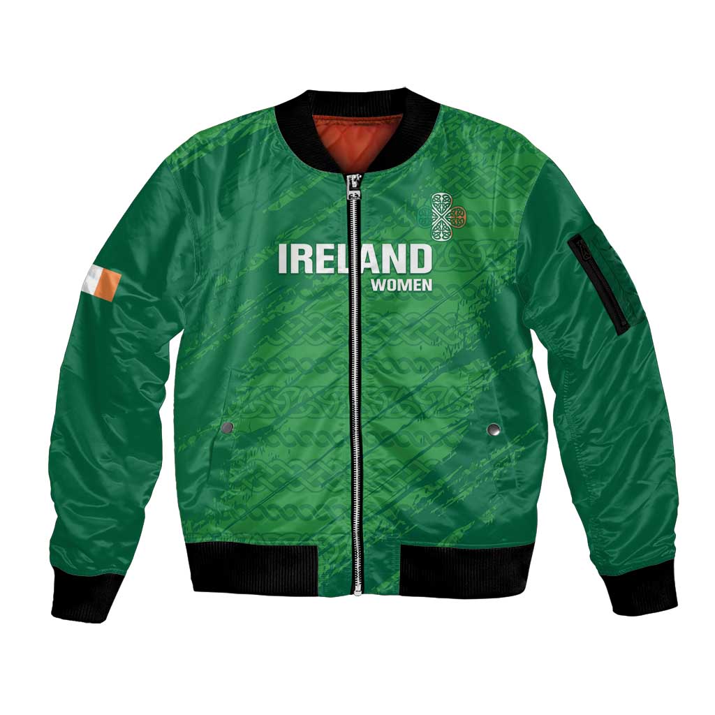 Custom Ireland Cricket Sleeve Zip Bomber Jacket Irish Celtic Knot - National Color