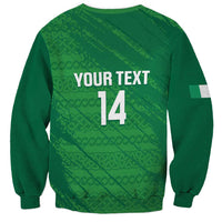 Green cricket sweatshirt back with 'YOUR TEXT' and large '14' number print