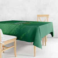 Green tablecloth corner detail with Celtic knot and Ireland lettering