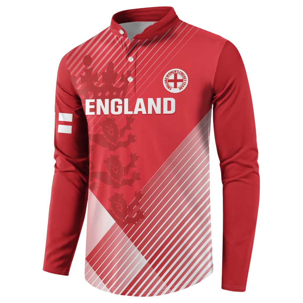 Red cricket button sweatshirt front with 'ENGLAND' text and red/white geometric panel