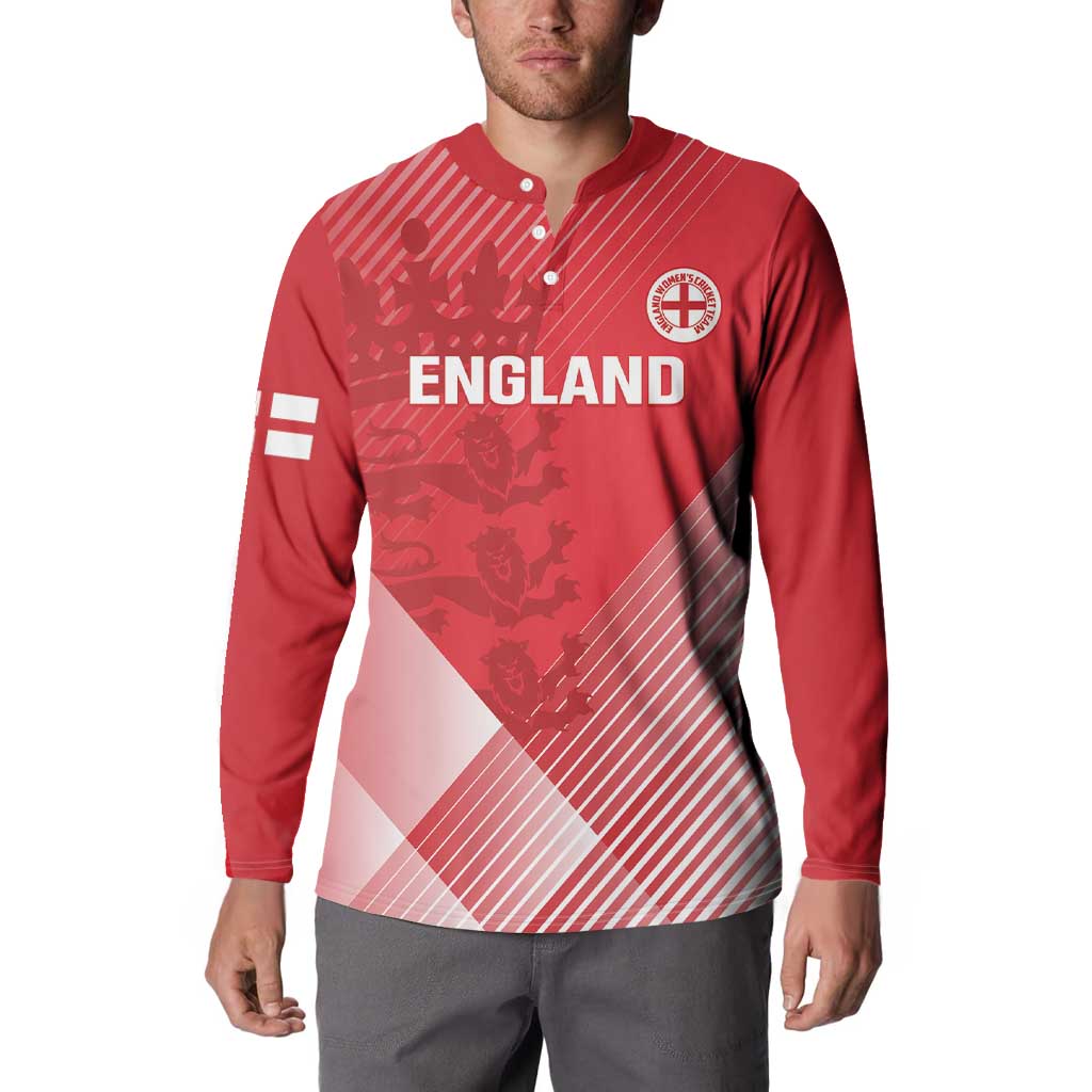 Red cricket button sweatshirt with 'ENGLAND' front print and crest badge, long sleeves