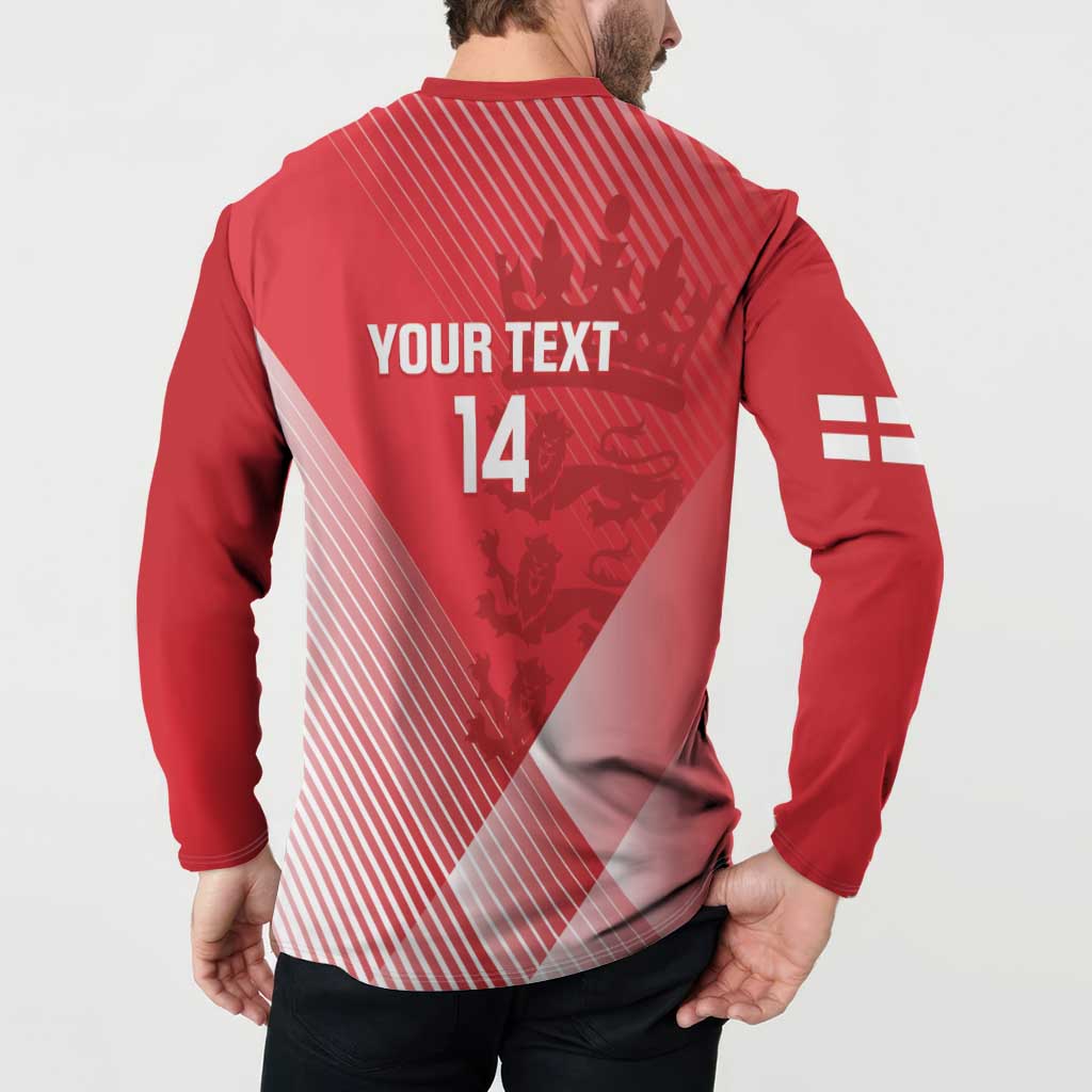 Red cricket button sweatshirt back with 'YOUR TEXT 14' and England flag sleeve print
