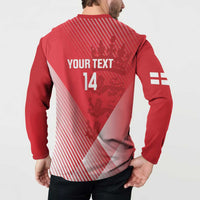 Red cricket button sweatshirt back with 'YOUR TEXT 14' and England flag sleeve print