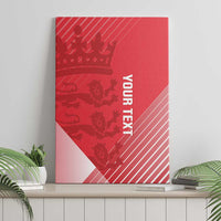 Red canvas wall art with crown and animal silhouettes, framed