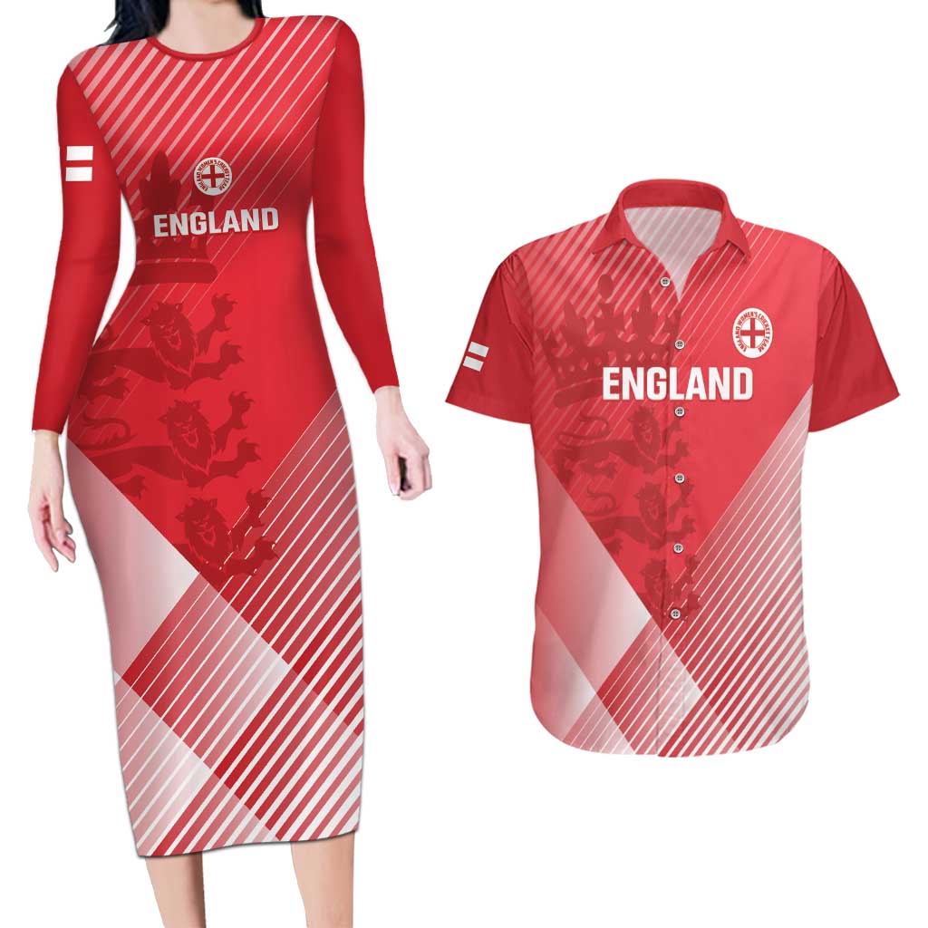 Custom England Cricket Couples Matching Long Sleeve Bodycon Dress and Hawaiian Shirt Go Champions Sporty Style - Wonder Print Shop