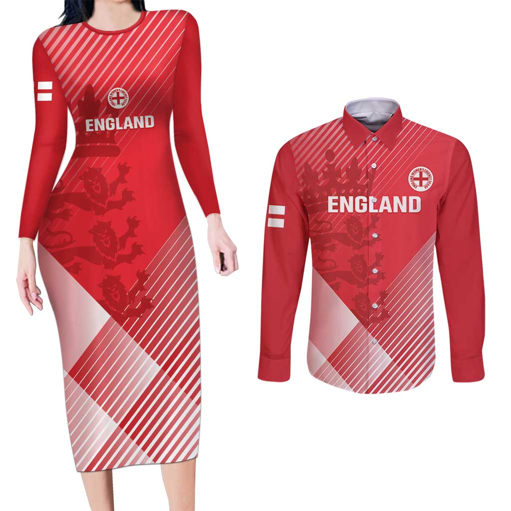 Custom England Cricket Couples Matching Long Sleeve Bodycon Dress and Long Sleeve Button Shirt Go Champions Sporty Style - Wonder Print Shop