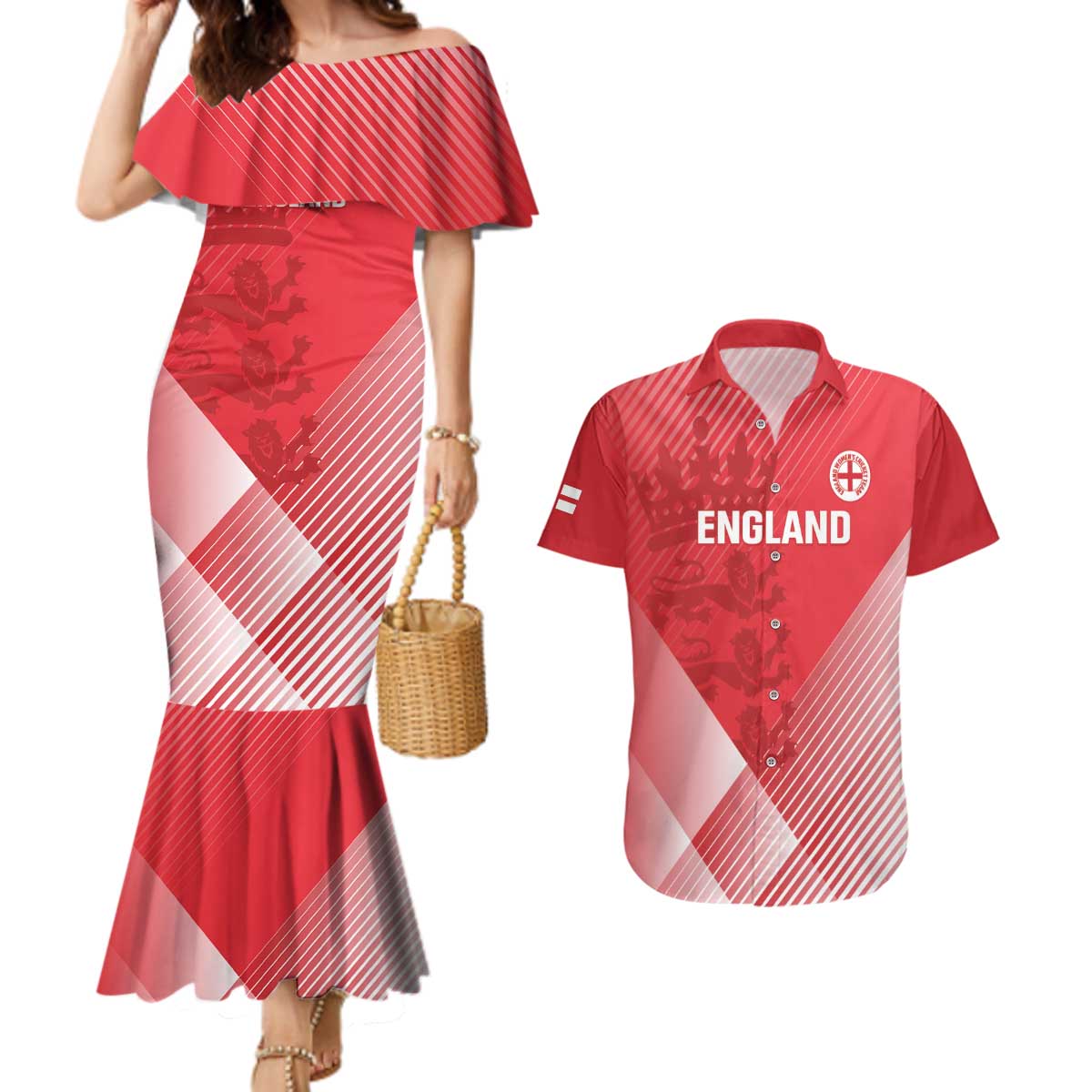 Custom England Cricket Couples Matching Mermaid Dress and Hawaiian Shirt Go Champions Sporty Style - Wonder Print Shop