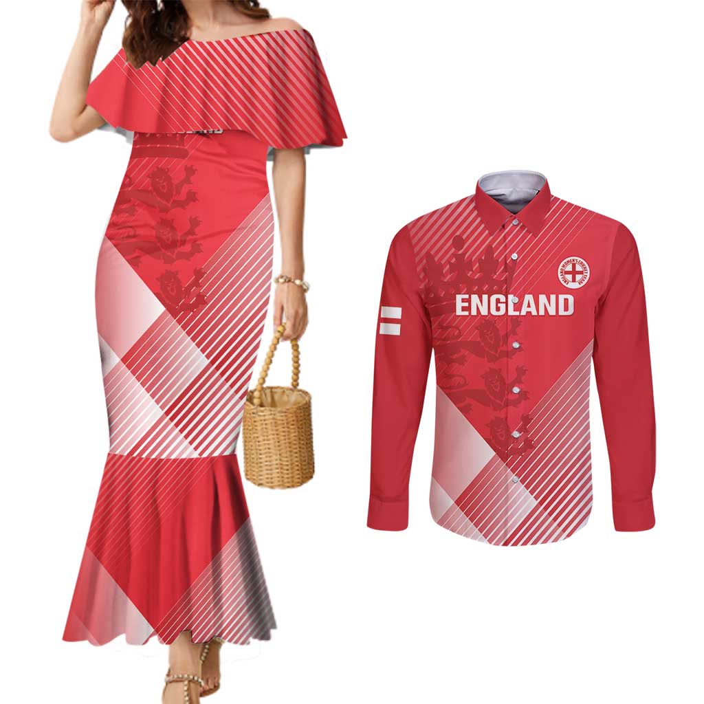 Custom England Cricket Couples Matching Mermaid Dress and Long Sleeve Button Shirt Go Champions Sporty Style