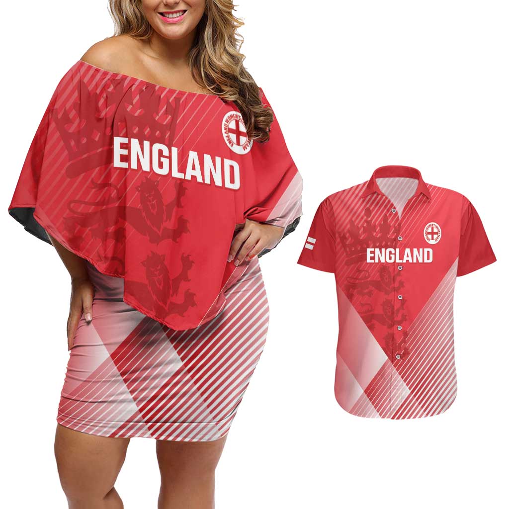 Custom England Cricket Couples Matching Off Shoulder Short Dress and Hawaiian Shirt Go Champions Sporty Style - Wonder Print Shop