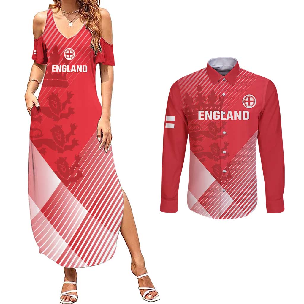 Custom England Cricket Couples Matching Summer Maxi Dress and Long Sleeve Button Shirt Go Champions Sporty Style - Wonder Print Shop