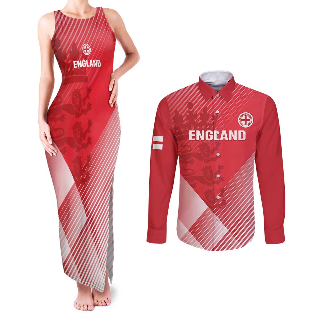 Custom England Cricket Couples Matching Tank Maxi Dress and Long Sleeve Button Shirt Go Champions Sporty Style - Wonder Print Shop