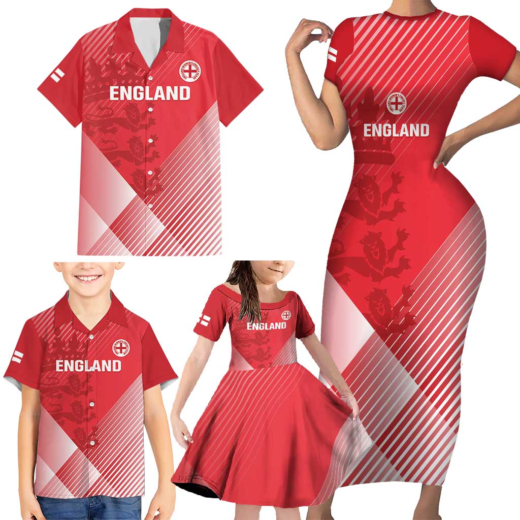 Custom England Cricket Family Matching Short Sleeve Bodycon Dress and Hawaiian Shirt Go Champions Sporty Style - Wonder Print Shop