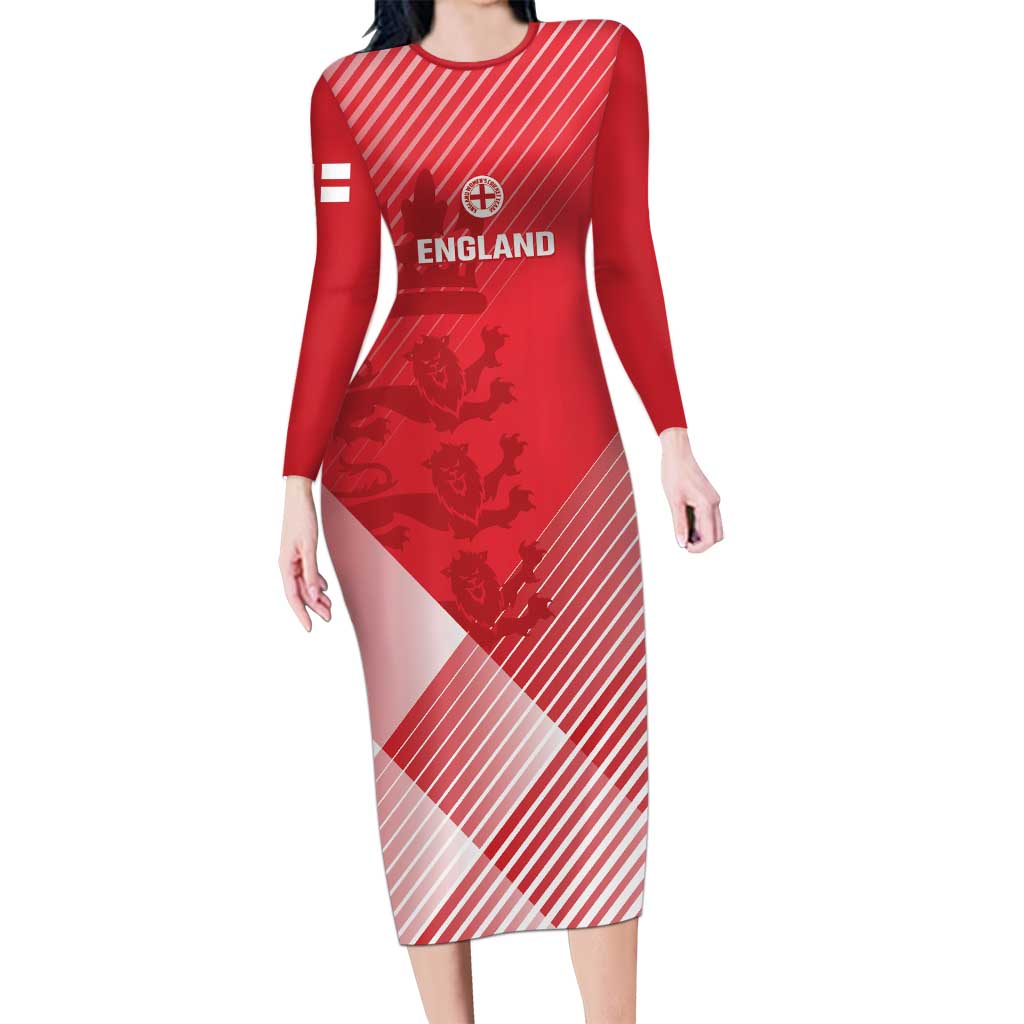 Custom England Cricket Long Sleeve Bodycon Dress Go Champions Sporty Style - Wonder Print Shop