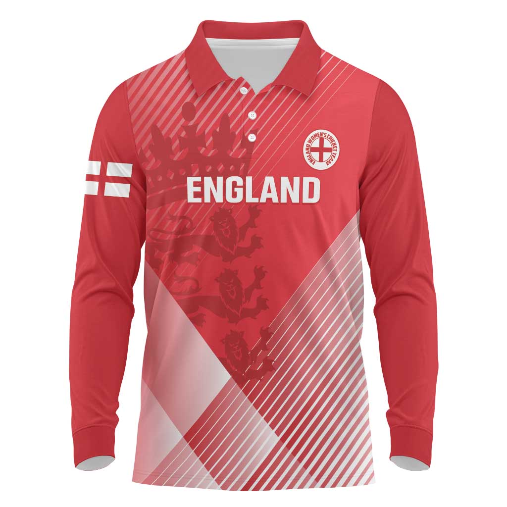 Custom England Cricket Long Sleeve Polo Shirt Go Champions Sporty Style - Wonder Print Shop