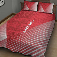Red quilt bed set with white diagonal stripes and 'YOUR TEXKY' print, two pillows