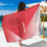 Red cricket sarong with white diagonal stripe pattern and side logo