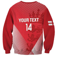Red crewneck cricket sweatshirt back with Your Text and 14 number, long sleeves