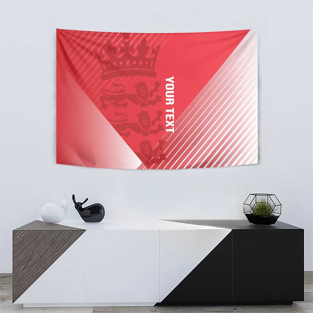 Red cricket tapestry wall hanging with crown graphic, white diagonal stripes, YOURTEX lettering