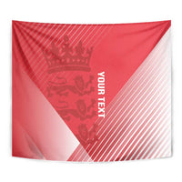 Red tapestry wall hanging with crown emblem, white diagonal stripes, YOURTEX