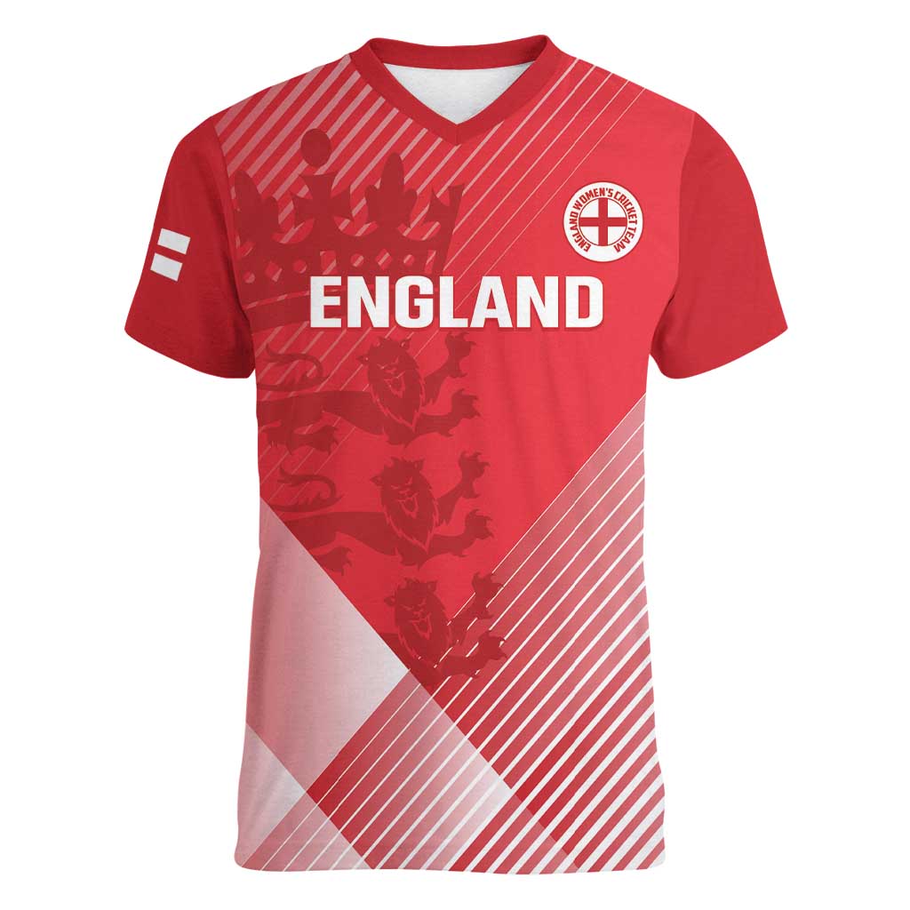 Custom England Cricket Women V-Neck T-Shirt Go Champions Sporty Style