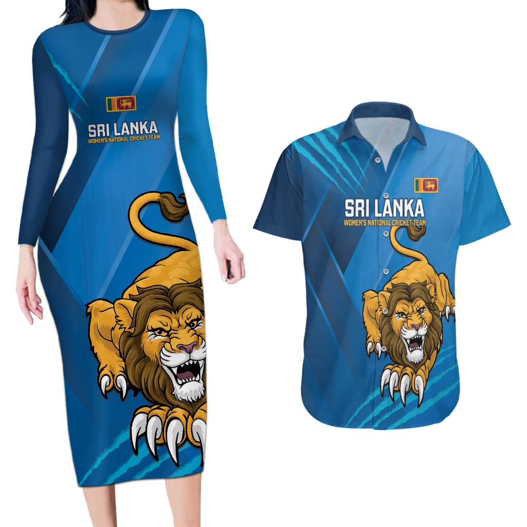 Custom Sri Lanka Cricket Couples Matching Long Sleeve Bodycon Dress and Hawaiian Shirt Go Champions Lion Sporty Style - Wonder Print Shop