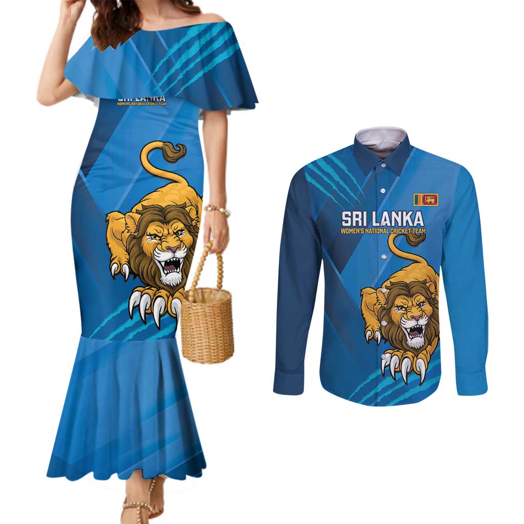 Custom Sri Lanka Cricket Couples Matching Mermaid Dress and Long Sleeve Button Shirt Go Champions Lion Sporty Style