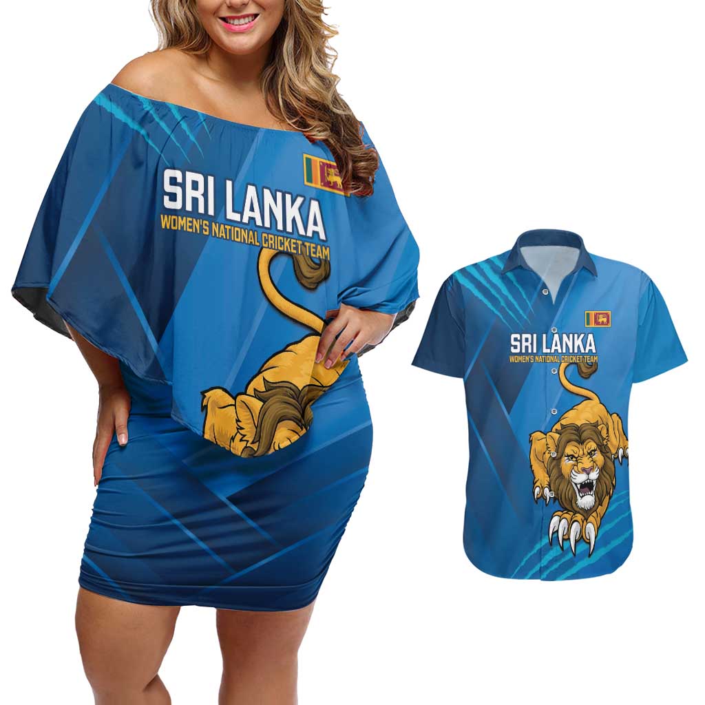 Custom Sri Lanka Cricket Couples Matching Off Shoulder Short Dress and Hawaiian Shirt Go Champions Lion Sporty Style - Wonder Print Shop