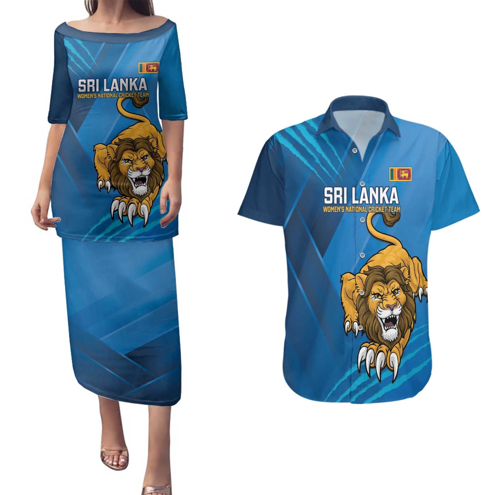 Custom Sri Lanka Cricket Couples Matching Puletasi and Hawaiian Shirt Go Champions Lion Sporty Style - Wonder Print Shop