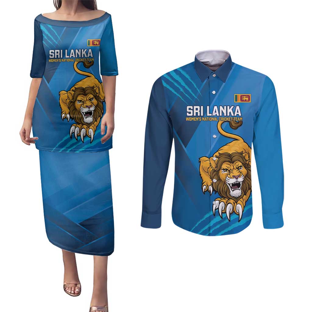 Custom Sri Lanka Cricket Couples Matching Puletasi and Long Sleeve Button Shirt Go Champions Lion Sporty Style - Wonder Print Shop