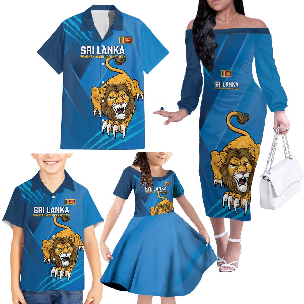 Custom Sri Lanka Cricket Family Matching Off The Shoulder Long Sleeve Dress and Hawaiian Shirt Go Champions Lion Sporty Style - Wonder Print Shop