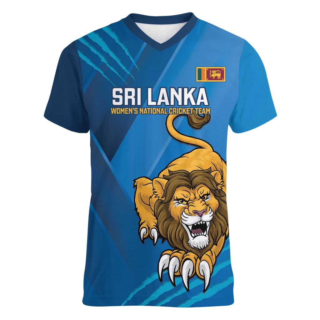 Custom Sri Lanka Cricket Women V-Neck T-Shirt Go Champions Lion Sporty Style