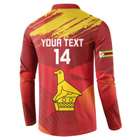 Red cricket sweatshirt back with 'YOUR TEXT 14', bird graphic and long sleeves