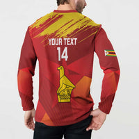 Red cricket sweatshirt back on model with 'YOUR TEXT 14' and bird graphic, long sleeves