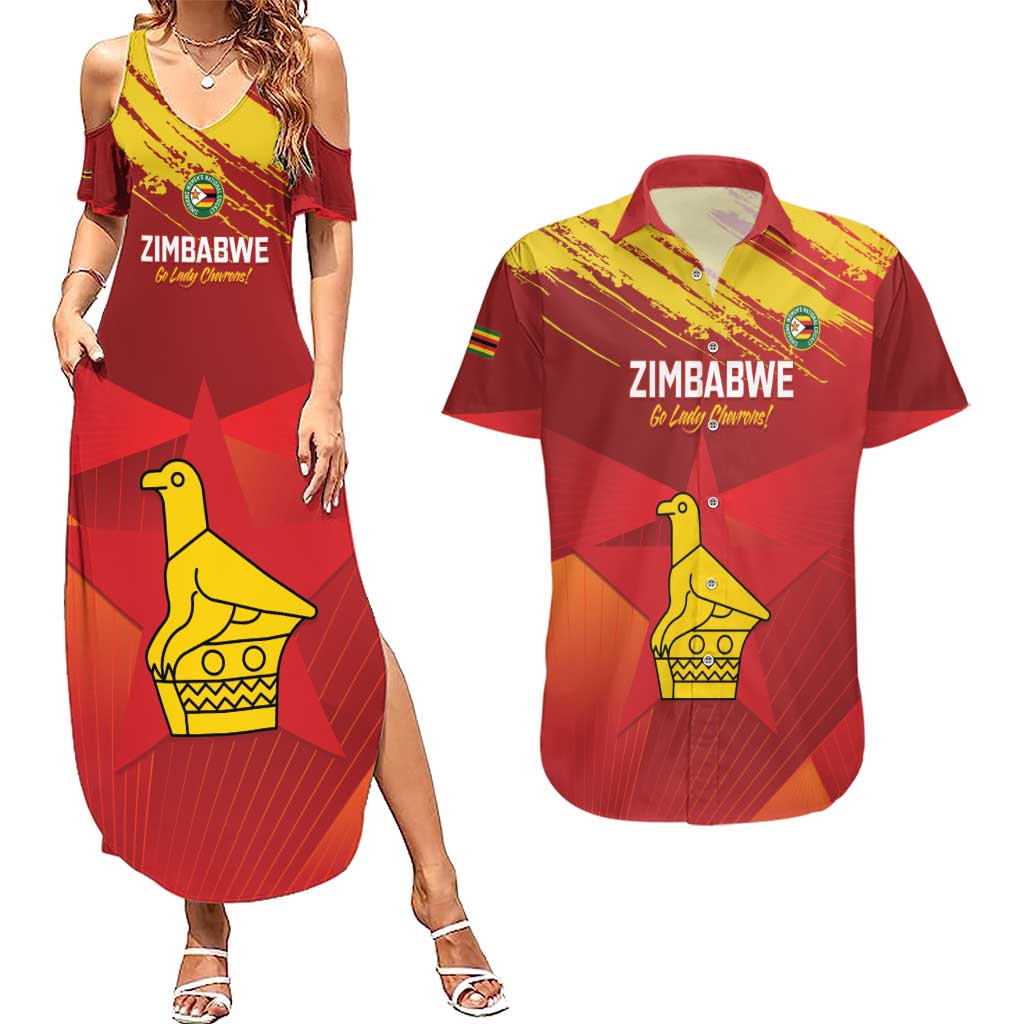 Custom Zimbabwe Cricket Couples Matching Summer Maxi Dress and Hawaiian Shirt Go Lady Chevrons Grunge Style - Wonder Print Shop