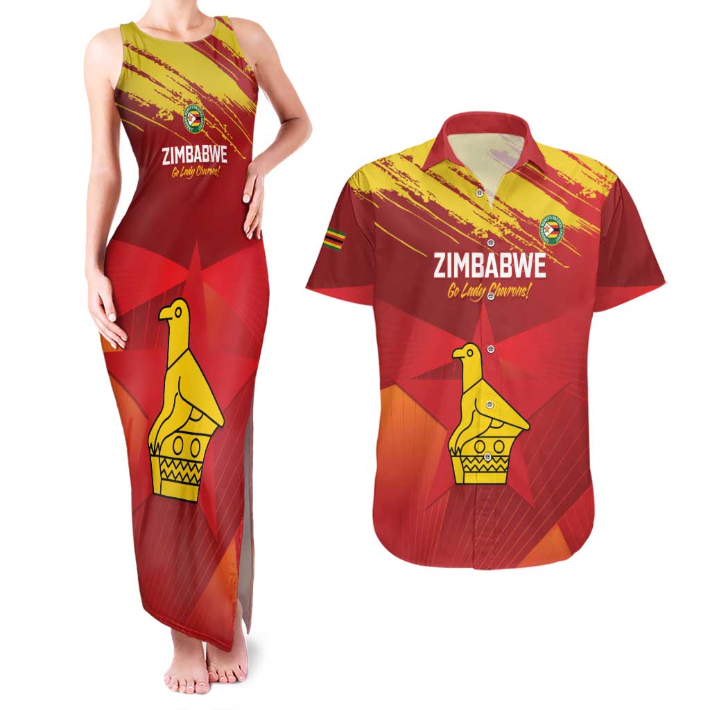 Custom Zimbabwe Cricket Couples Matching Tank Maxi Dress and Hawaiian Shirt Go Lady Chevrons Grunge Style - Wonder Print Shop