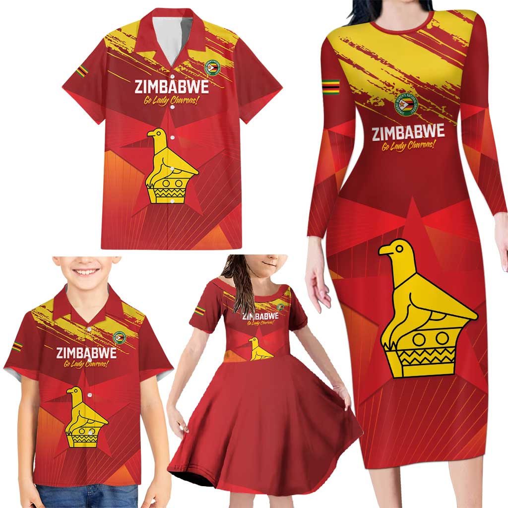 Custom Zimbabwe Cricket Family Matching Long Sleeve Bodycon Dress and Hawaiian Shirt Go Lady Chevrons Grunge Style - Wonder Print Shop